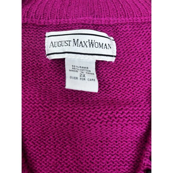 VTG August Max Woman 2X Plus Beaded Hot Pink V-Neck Sweater Ramie/Cotton GUC - Picture 3 of 8